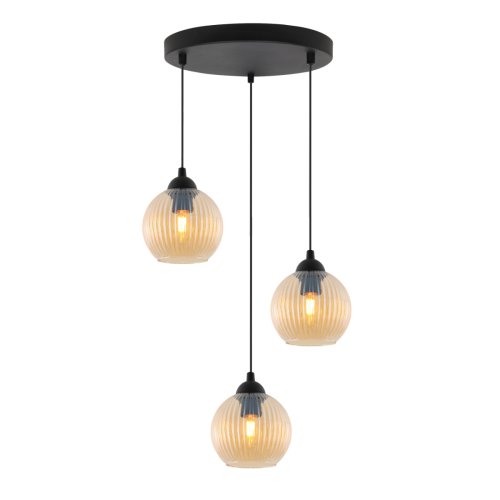 Lampa wisząca sufitowa RIFFLE, potrójny żyrandol z miodowymi szklanymi kulami, nad stół i wyspę