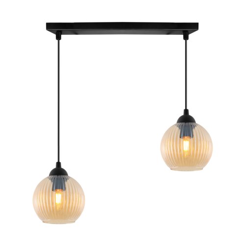 Lampa wisząca sufitowa RIFFLE, podwójna, topazowe szklane kule z ryflowaniem w stylu glamour