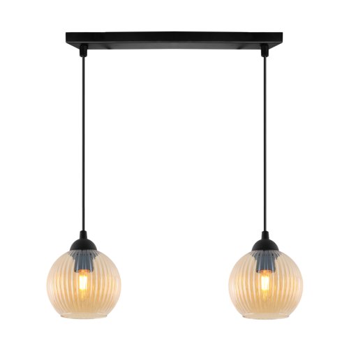 Lampa wisząca sufitowa RIFFLE, podwójna, topazowe szklane kule z ryflowaniem w stylu glamour