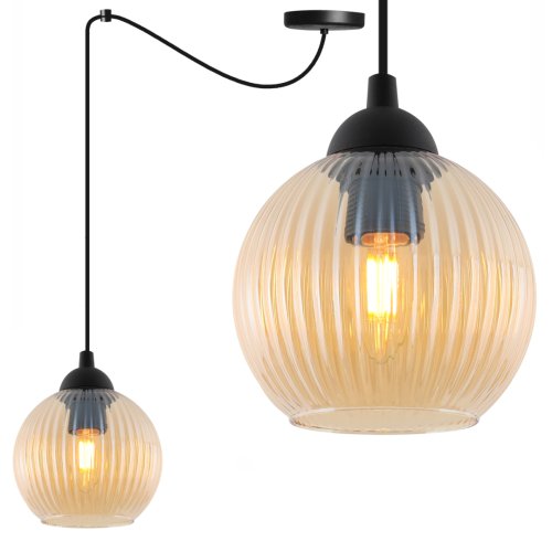 Lampa wisząca sufitowa żyrandol RIFFLE, czarny pająk do kuchni, salonu, łazienki, topazowa szklana kula