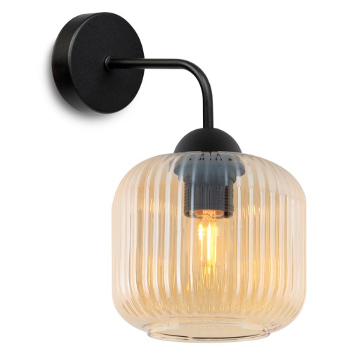 Lampa ścienna typu kinkiet RIFFLE, pojedynczy, ryflowane miodowe szkło, do salonu i sypialni, E27