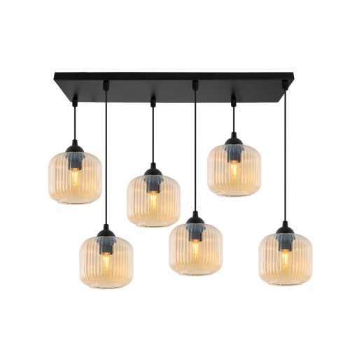 Lampa wisząca sufitowa RIFFLE, topazowe szklane ryflowane klosze, styl nowoczesny, E27