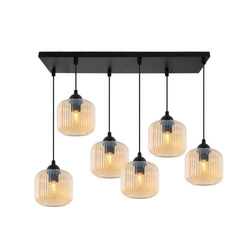 Lampa wisząca sufitowa RIFFLE, topazowe szklane ryflowane klosze, styl nowoczesny, E27