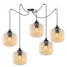 Lampa wisząca sufitowa RIFFLE, czarny pająk w stylu loft z pięcioma miodowymi kloszami, gwint E27