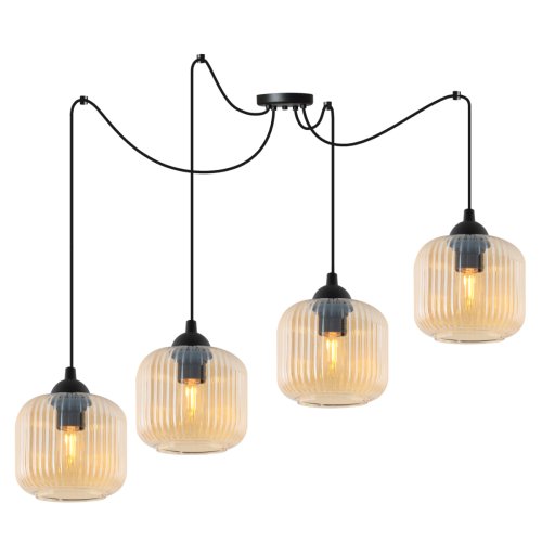 Lampa wisząca sufitowa żyrandol RIFFLE, czarny pająk w stylu loft z kloszami w topazowym kolorze