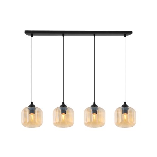Lampa wisząca sufitowa RIFFLE, listwa nad stół i wyspę, miodowe ryflowane klosze, 4 źródła światła