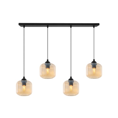 Lampa wisząca sufitowa RIFFLE, listwa nad stół i wyspę, miodowe ryflowane klosze, 4 źródła światła