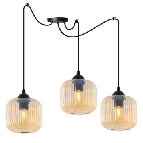 Lampa wisząca sufitowa RIFFLE, żyrandol do salonu i kuchni, listwa, miodowe szklane klosze glamour
