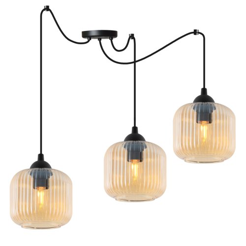 Lampa wisząca sufitowa RIFFLE, żyrandol do salonu i kuchni, listwa, miodowe szklane klosze glamour