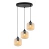Lampa wisząca sufitowa RIFFLE, potrójna listwa w kolorze czarnym, miodowe klosze, nad stół i wyspę