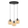 Lampa wisząca sufitowa RIFFLE, potrójna listwa w kolorze czarnym, miodowe klosze, nad stół i wyspę