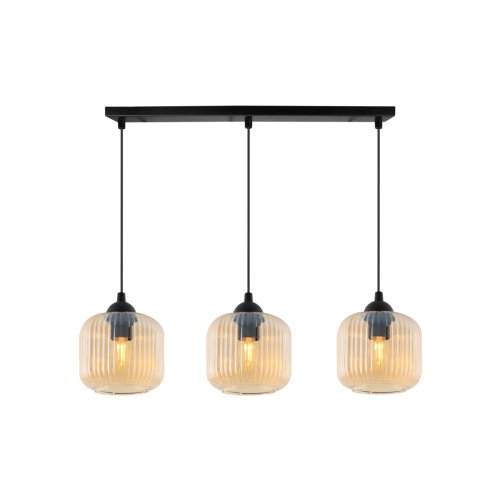 Lampa wisząca sufitowa RIFFLE, potrójna, miodowe szklane walce z ryflowaniem, do jadalni, kuchni