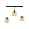 Lampa wisząca sufitowa RIFFLE, potrójna, miodowe szklane walce z ryflowaniem, do jadalni, kuchni