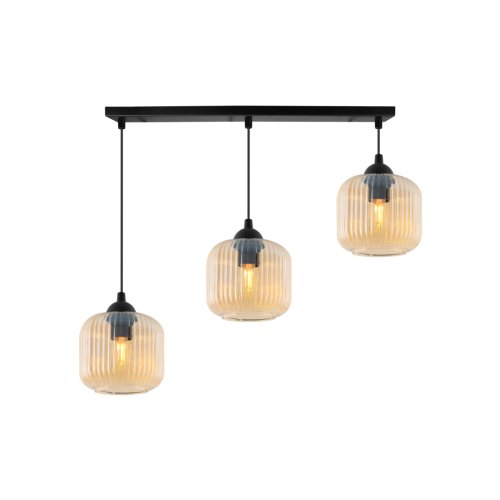 Lampa wisząca sufitowa RIFFLE, potrójna, miodowe szklane walce z ryflowaniem, do jadalni, kuchni