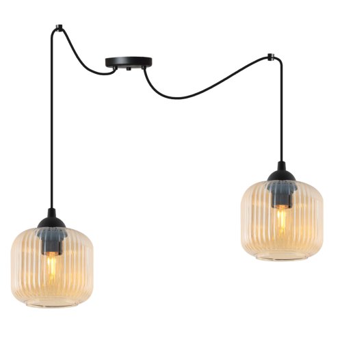 Lampa wisząca sufitowa RIFFLE, podwójny czarny pająk nad stół z kloszami w kształcie walców, gwint E27