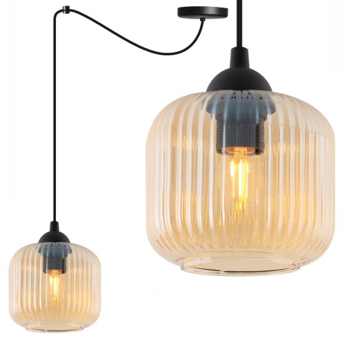 Lampa wisząca sufitowa RIFFLE, żyrandol z topazowym ryflowanym kloszem ze szkła, do salonu, sypialni