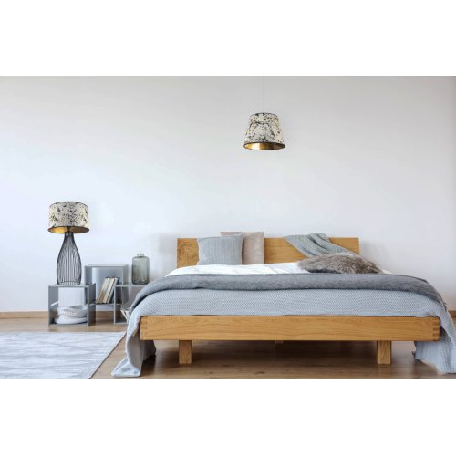 OUTLET -50% Lampka stołowa, okrągły abażur welurowy 35 cm, kolor szary, wzór geometryczny, druciana podstawa, E27