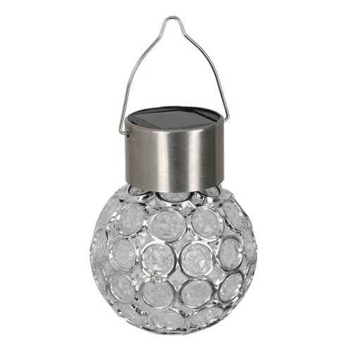 Lampa solarna zewnętrzna RING LED, wisząca, kryształowa chrom, kolory RGB