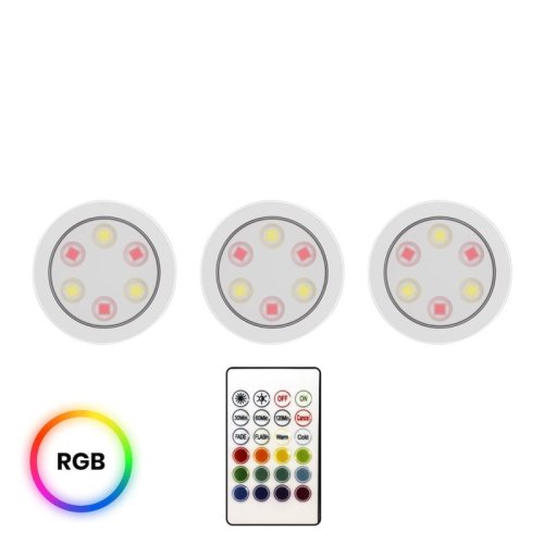 Lampa podszafkowa LED JOJO w trójpaku, z pilotem, RGB, regulowana barwa i jasność