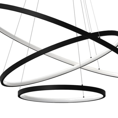 Lampa LED wisząca sufitowa HOOP, zjawiskowy czarny żyrandol glamour do salonu, jadalni