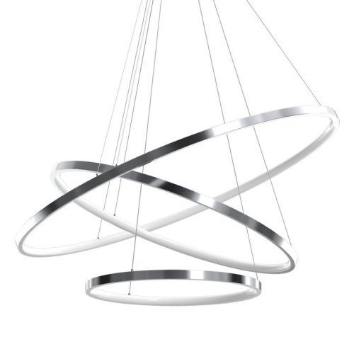 Lampa LED wisząca sufitowa HOOP, zjawiskowy srebrny żyrandol glamour do salonu, jadalni