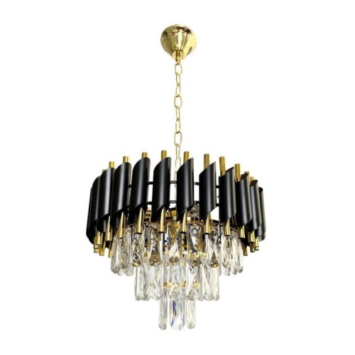 Lampa wisząca sufitowa CRISTAL, czarno-złoty żyrandol do salonu i jadalni w stylu glamour