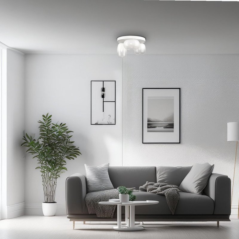 Lampa sufitowa LED VASO, biały plafon na okrągłej listwie, szklane klosze