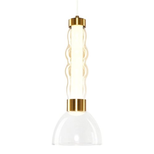 Lampa wisząca sufitowa LED LUCCO, bursztynowy szklany klosz, złote dodatki