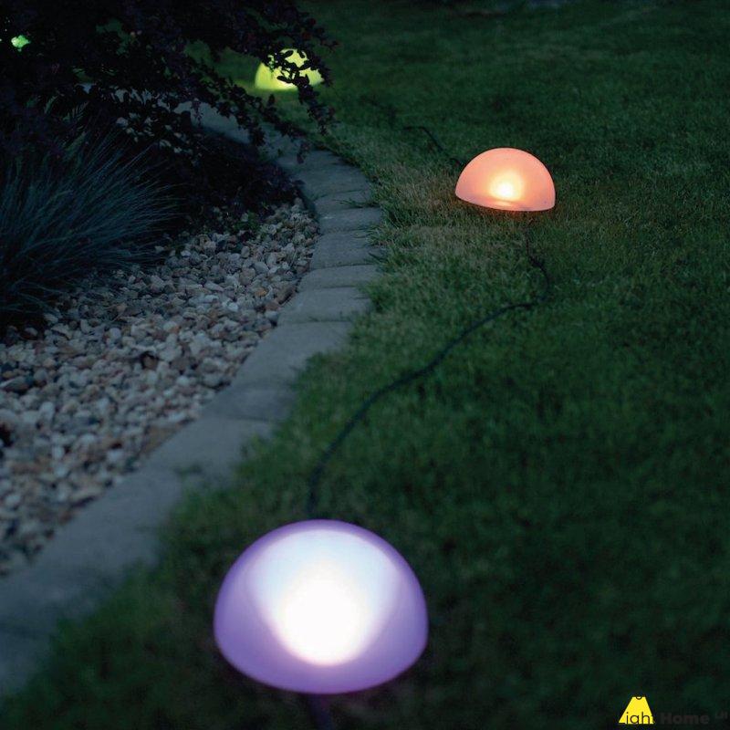 Lampa solarna ogrodowa HEMI, białe półkule, dekoracyjna, RGB