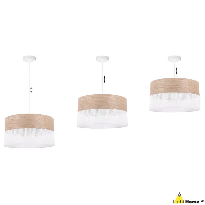 OUTLET -35% Lampa wisząca WOOD, okrągły abażur loft do jadalni i salonu, E27