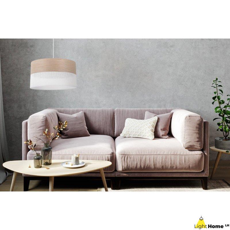 OUTLET -35% Lampa wisząca WOOD, okrągły abażur loft do jadalni i salonu, E27