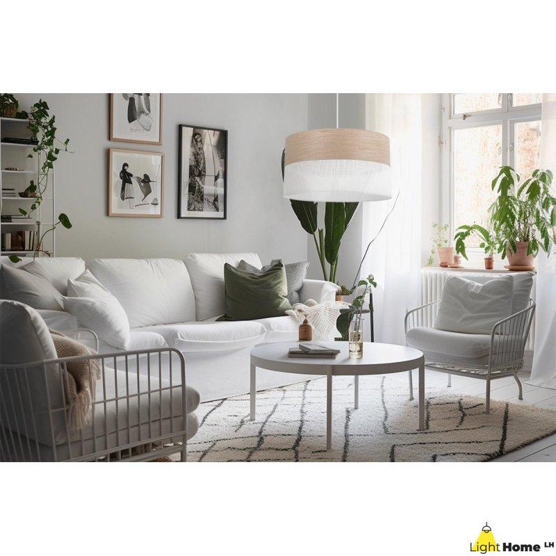 OUTLET -35% Lampa wisząca WOOD, okrągły abażur loft do jadalni i salonu, E27