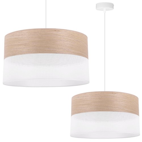 OUTLET -35% Lampa wisząca WOOD, okrągły abażur loft do jadalni i salonu, E27