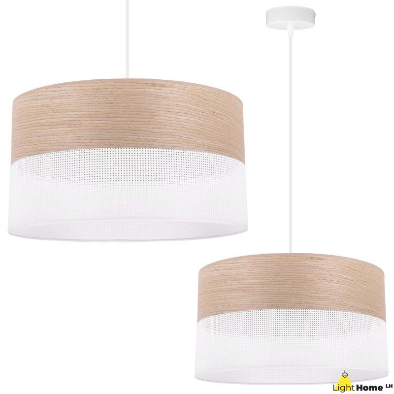 OUTLET -35% Lampa wisząca WOOD, okrągły abażur loft do jadalni i salonu, E27