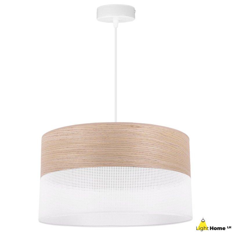 OUTLET -35% Lampa wisząca WOOD, okrągły abażur loft do jadalni i salonu, E27