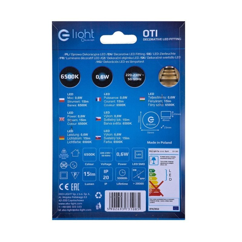 Lampa schodowa LED OTI, kolor biały, do korytarza, barwa zimna, moc 0,6W
