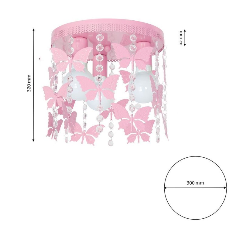 Lampa sufitowa dziecięca plafon ANGELICA, różowy, motyle, potrójny