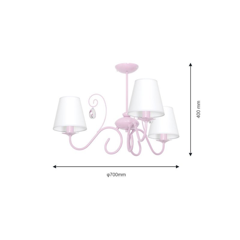 Lampa wisząca sufitowa żyrandol SARA, w kolorze różowym, do dziecięcej sypialni