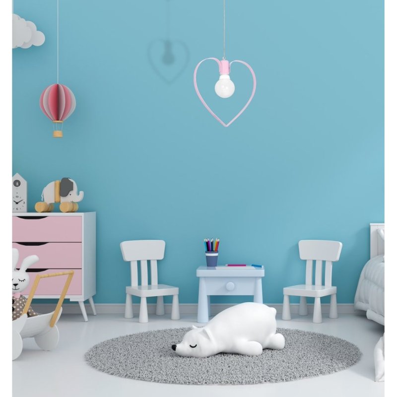 Lampa wisząca sufitowa serce AMORE, różowa, loft, do sypialni, pojedyncza