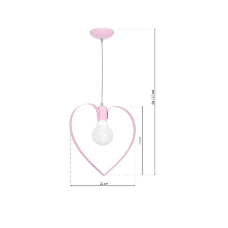 Lampa wisząca sufitowa serce AMORE, różowa, loft, do sypialni, pojedyncza