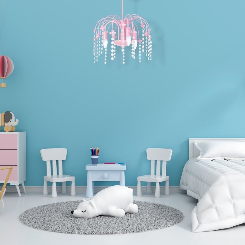 Lampa wisząca żyrandol dziecięcy LAURA, kryształki, różowa, do sypialni