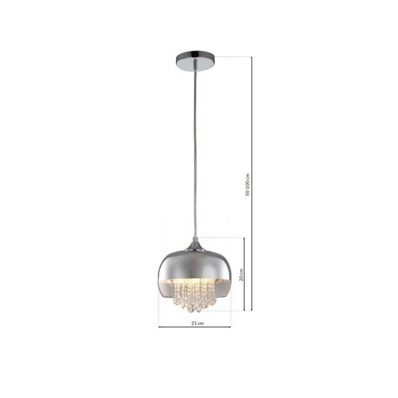 Lampa wisząca sufitowa żyrandol LUNA, kolor chrom, glamour, pojedyncza