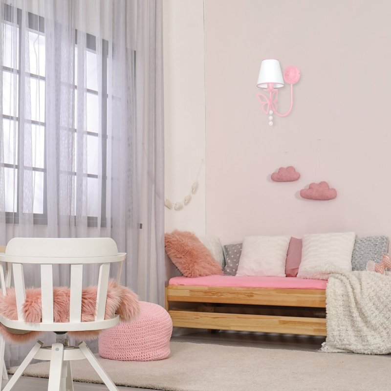 Kinkiet lampa ścienna CHARLOTTE, w kolorze różowym, do dziecięcej sypialni