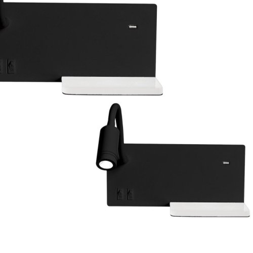 Lampka nocna LED z półką SHELF, w kolorze czarnym, nowoczesna