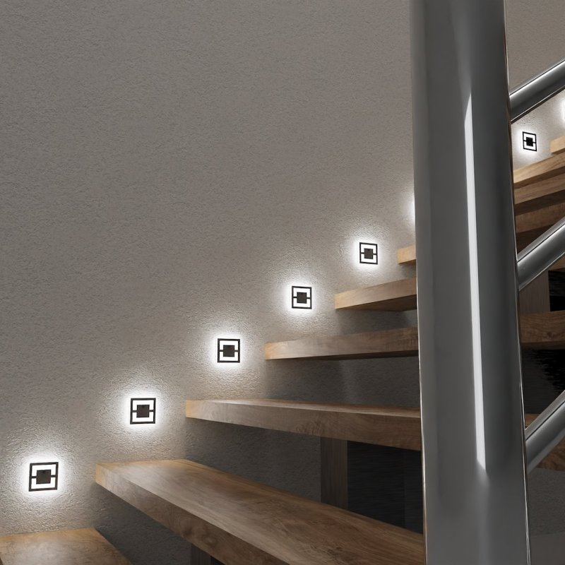 Lampa schodowa LED QUADRO, kolor czarny, do korytarza, moc 0,6W