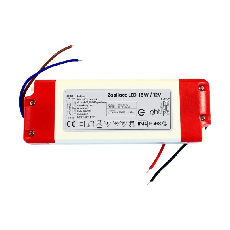 Zasilacz LED, stopień ochrony IP20, moc 15W
