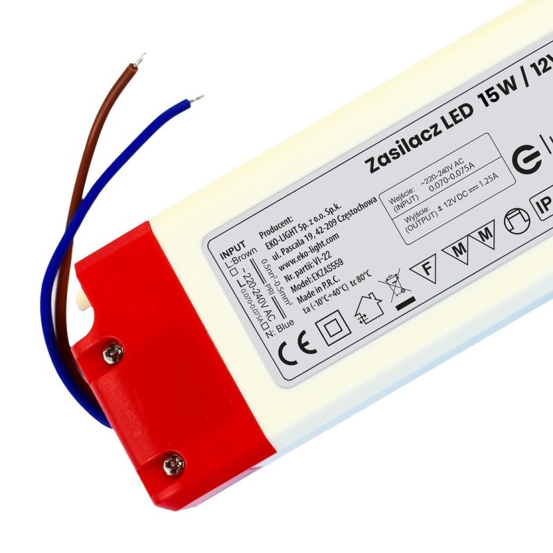 Zasilacz LED, stopień ochrony IP20, moc 15W
