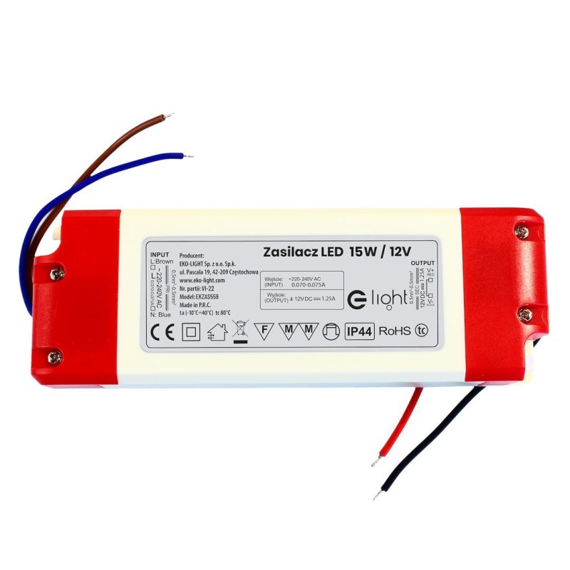 Zasilacz LED, stopień ochrony IP20, moc 15W