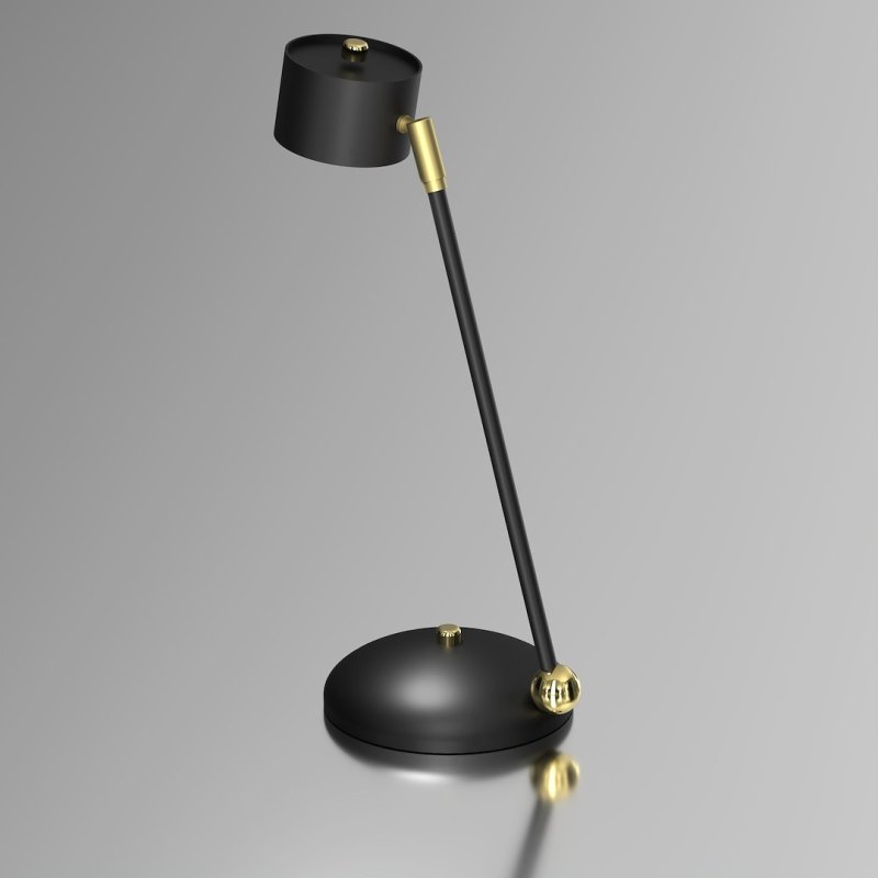 Lampa biurkowa stołowa LED ARENA, w kolorze czarnym, złote dodatki, wysokość 40 cm