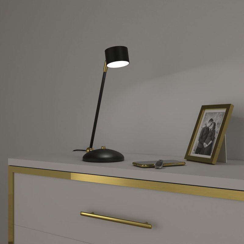 Lampa biurkowa stołowa LED ARENA, w kolorze czarnym, złote dodatki, wysokość 40 cm